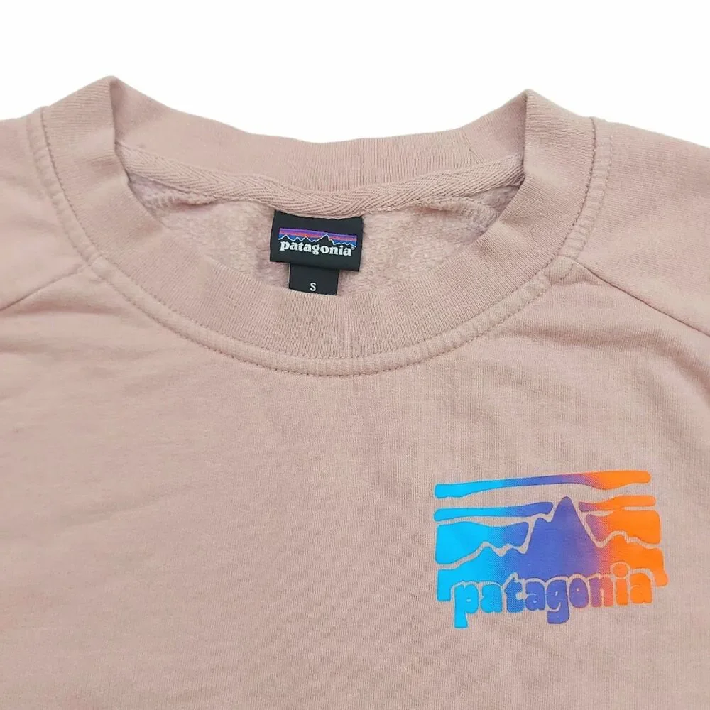 Patagonia Girls Small 6-7 Pink Graphic Crew Sweatshirt Organic Cotton Outdoor